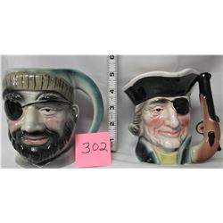 2 figural pirate ceramic/porcelain Toby mugs