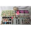 Image 2 : Lot of 32 vintage wooden spools thread. Chrome pin cushion, 16 bobbins, 6 cardboard 'Coats' boxes