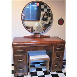 vintage 1940's 'waterfall' bedroom dresser/mirror & stool