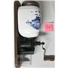 Image 2 : 12" blue Delph porcelain coffee bean grinder wall mount hand cranked