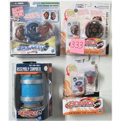Lot 4 new Beyblade battlers & assembly chamber