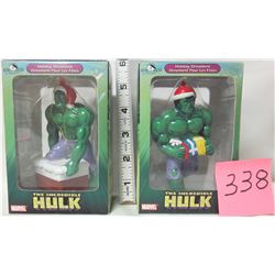 2 Marvel Incredible Hulk holiday ornaments, 2003 (boxed, new)