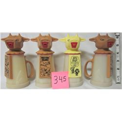 4 vintage 'whirley' moo cow creamers