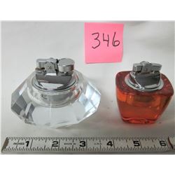 2 retro tabletop cigarette cut glass lighters