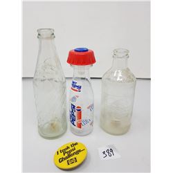 VINTAGE PEPSI ITEMS - 2 BOTTLES EMBOSSED AND RIBBED