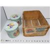 Image 1 : Wooden box and 2 vintage tins