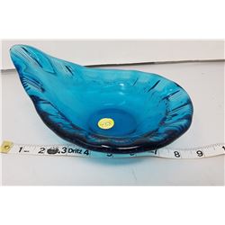 candy dish, blue blown glass