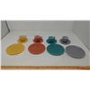 Image 1 : CHILDS ANCHOR HOCKING CUPS, SAUCERS AND PLATES SET - GREY, ORANGE YELLOW & TEAL