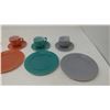 Image 3 : CHILDS ANCHOR HOCKING CUPS, SAUCERS AND PLATES SET - GREY, ORANGE YELLOW & TEAL