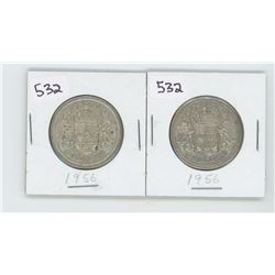 (2) 1956AU-50- CANADIAN SILVER 50 CENT