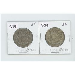 (2) 1950HDES-EF- CANADIAN SILVER 50 CENT