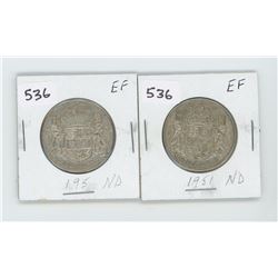 (2) 1951ND-EF CANADIAN SILVER 50 CENT