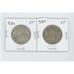 (2) 1952EF- CANADIAN SILVER 50 CENT