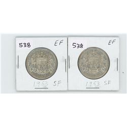 (2) 1953SF-EF- CANADIAN SILVER 50 CENT