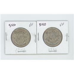 (2) 1942VF- CANADIAN SILVER 50 CENT