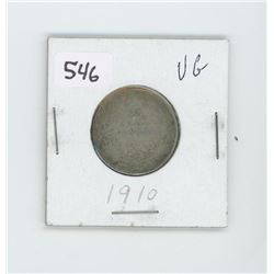 1910VG8- CANADIAN SILVER 25 CENT