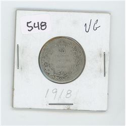 1918VG8-CANADIAN SILVER 25 CENT