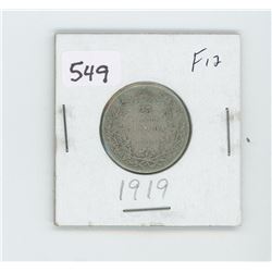 1919F12- CANADIAN SILVER 25 CENT