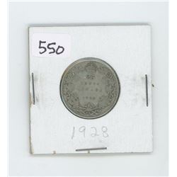 1928- CANADIAN SILVER 25 CENT