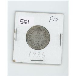 1939F12- CANADIAN SILVER 25 CENT