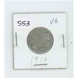 1910VG8- CANADIAN SILVER 25 CENT