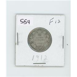 1912F12- CANADIAN SILVER 25 CENT