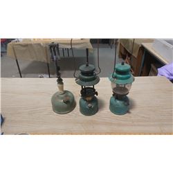 TWO COLEMAN LANTERNS AND 1 GAS LANTERN