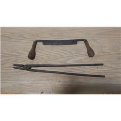 DRAW KNIFE WITH WOOD HANDLES AND 20" FORGING TOOL