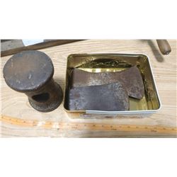 TWO AXE HEADS AND 14 LB MALLET HEAD