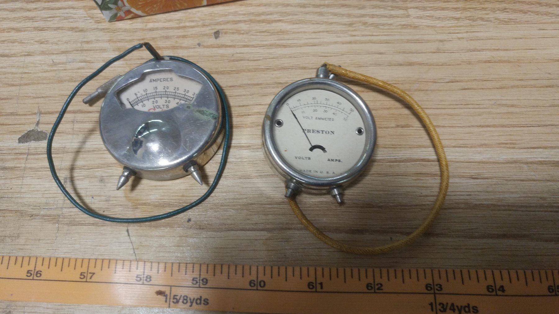 VINTAGE VOLT AND AMPERE METERS