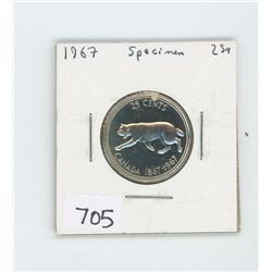 1967 SPECIMEN CANADIAN 25 CENT