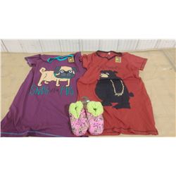 TWO NIGHTSHIRTS AND PAIR OF SLIPPERS (S/M)