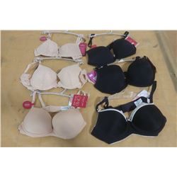 LOT OF SIX BRAS, ASSORTED SIZES