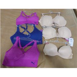 LOT OF SIX BRAS, ASSORTED SIZES