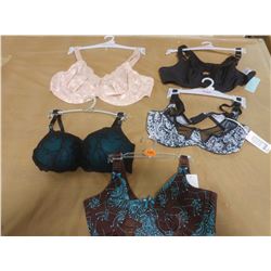 LOT OF FIVE BRAS, ASSORTED SIZES