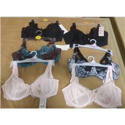 LOT OF SIX BRAS, ASSORTED SIZES