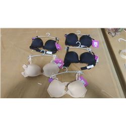 LOT OF FIVE BRAS, ASSORTED SIZES