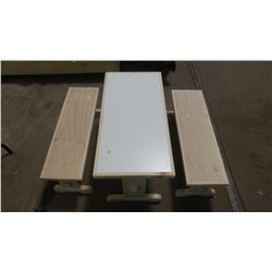 CHILDRENS TABLE AND TWO BENCHES (16" X 32" X 19.75") G. BRAATEN