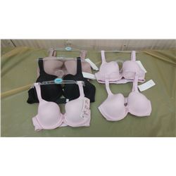 LOT OF FIVE BRAS, ASSORTED SIZES