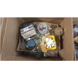 BOX OF ASSORTED ITEMS - GLASSES, SALT & PEPPER SHAKERS, DOUGH PRESSES, ETC.