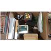 Image 1 : BOX OF ASSORTED ITEMS - PROPANE LANTERN, PICTURE, STEREO CASSETTE ADAPTER, ETC.