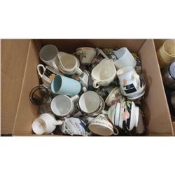 BOX OF ASSORTED ITEMS - MUGS, CUPS, DISHES, ETC.