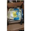 Image 1 : BOX OF ASSORTED ITEMS - SILVERWARE, FOIL TRAYS, ETC.