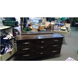 6 DRAWER DRESSER WITH MIRROR - DRESSER 54" X 16" X 30, MIRROR 28" X 42"