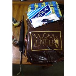 LOT OF ASSORTED ITEMS - PATIO CUSHIONS, UMBRELLA, HUMMINGBIRD, ETC.