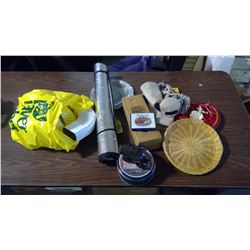 LOT OF ASSORTED ITEMS - AVON STAGECOACH, TINS, TRAYS, ETC.