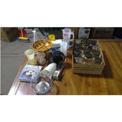 LOT OF ASSORTED KITCHENWARE - GLASSES, JUICER, EGG POACHER, ETC.