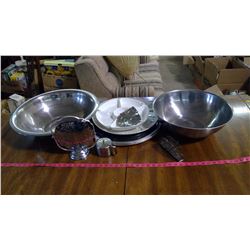 LARGE BOWLS AND TRAYS - 1 BOWL 20" ACROSS, 1 BOWL 16" ACROSS