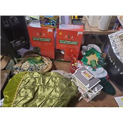 LARGE LOT OF ASSORTED CHRISTMAS DÉCOR - STOCKINGS, LIGHTS, GARLAND, ETC.