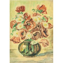 German School Watercolor on Paper Still Flowers